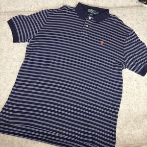 Vintage Polo Ralph Lauren Mens Striped Polo Shirt Navy Blue Large Classic Fit